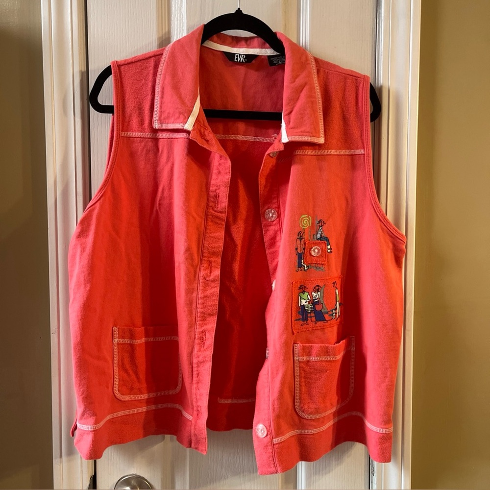 EVR Cotton Vest Button Up Women XL Corral Pockets artsy Laganlook